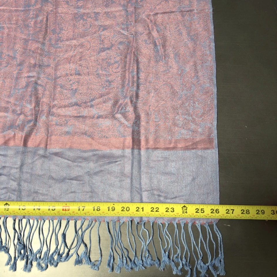 VTG Pashmina Silk Scarf Jacquard Pink Paisley Cashmere Fringe Stole Whimsy 72x26 - Image 4 of 4