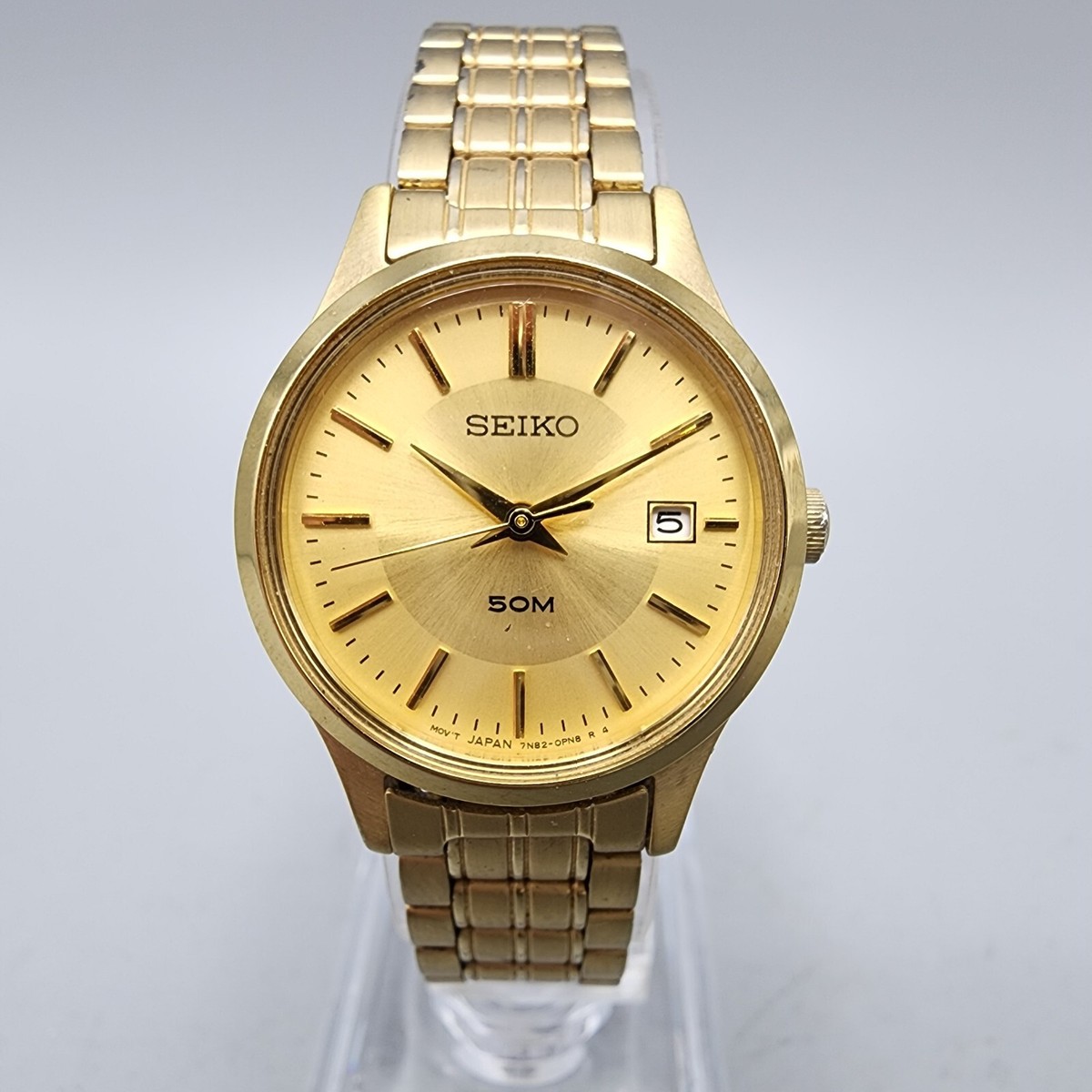Seiko Watch Women 25mm Gold Dial Gold Tone Date Round 7N82