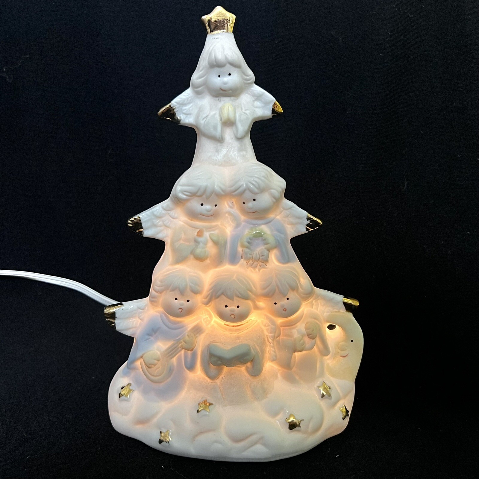 6-Angel Choir Cloud Tree Lamp with Gold Stars for Holiday Decor  -image