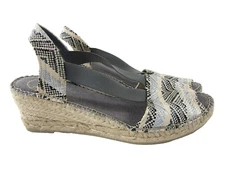 New Toni Pons Grey Ivory Blue Sling Back Peep Toe Wedge Espadrille Sandal 9/40