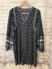 Old Navy Prairie Dress Womens Medium Black Medallion Balloon Sleeve Peasant Boho