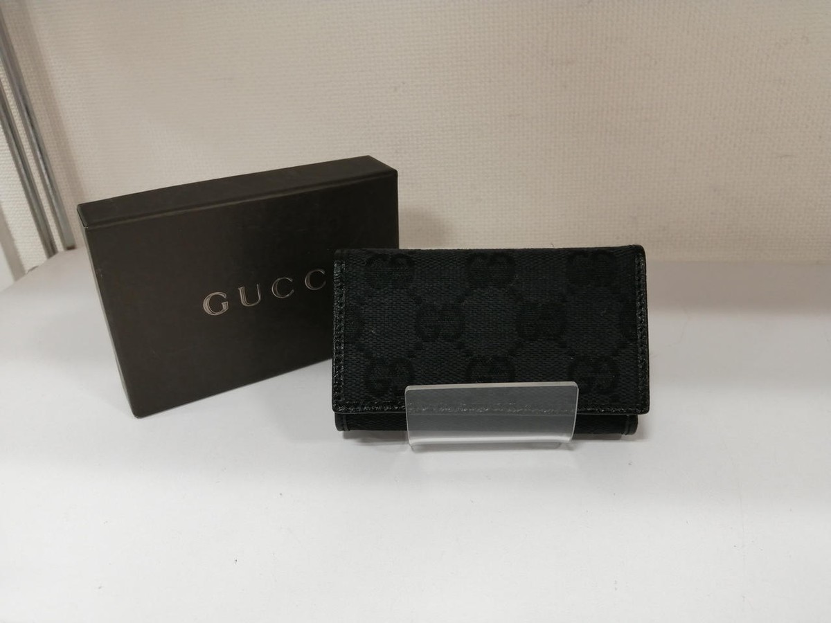 GUCCI ブラックレザー キーホルダー 【ビンテージ】箱付き Authentic GUCCI 6 Key Ring Holder Case GG Canvas Leather