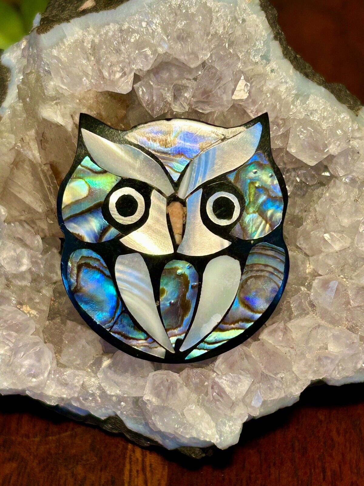 Vintage Mother Of Pearl Owl Brooch Retro Jewelry … - image 2