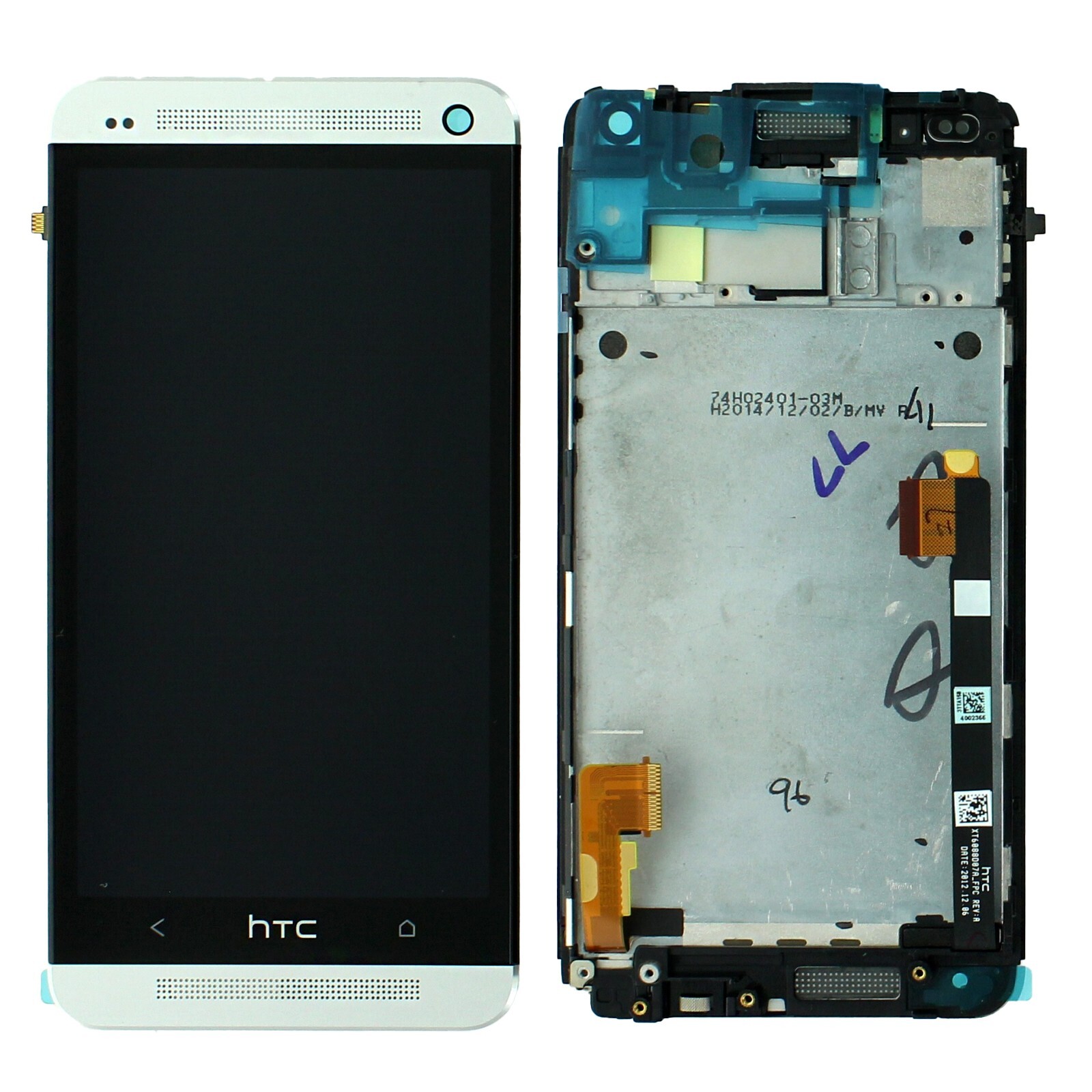 HTC ONE M7 LCD Display Touch Screen Frame Glass Digitizer 80H01478-01 Silver