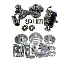 SBC Chevy V Pulley & Bracket Kit w Alternator Power Steering Long Water Pump