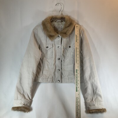 Arizona Cropped Jacket XL Tan Corduroy Faux Fur Trim & Collar 