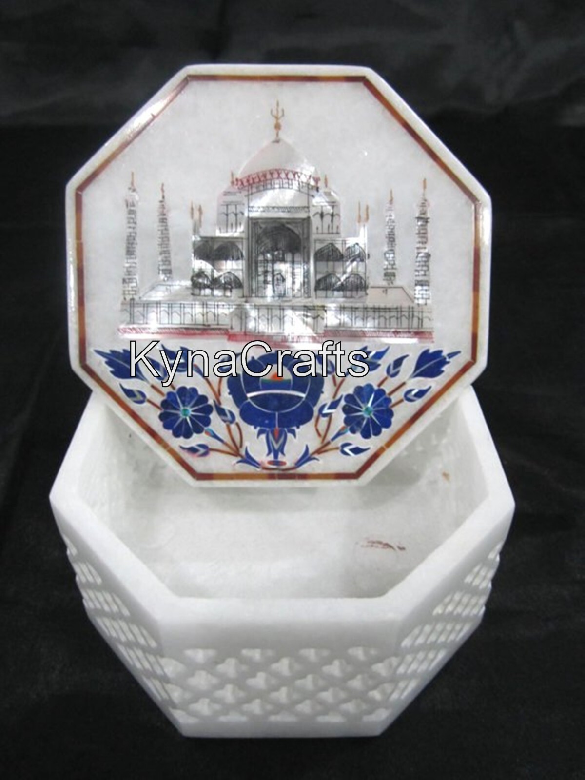 White Marble Taj Mahal Jewelry Box with Inlay Work for Gifts