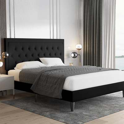 Queen Size Upholstered Platform Bed Frame with Adjustable Headboard, Button Tuft