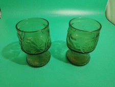 2 Vintage Fidenza Italy Smoked Drinking Glass Tumblers Embossed Summer Fruits 