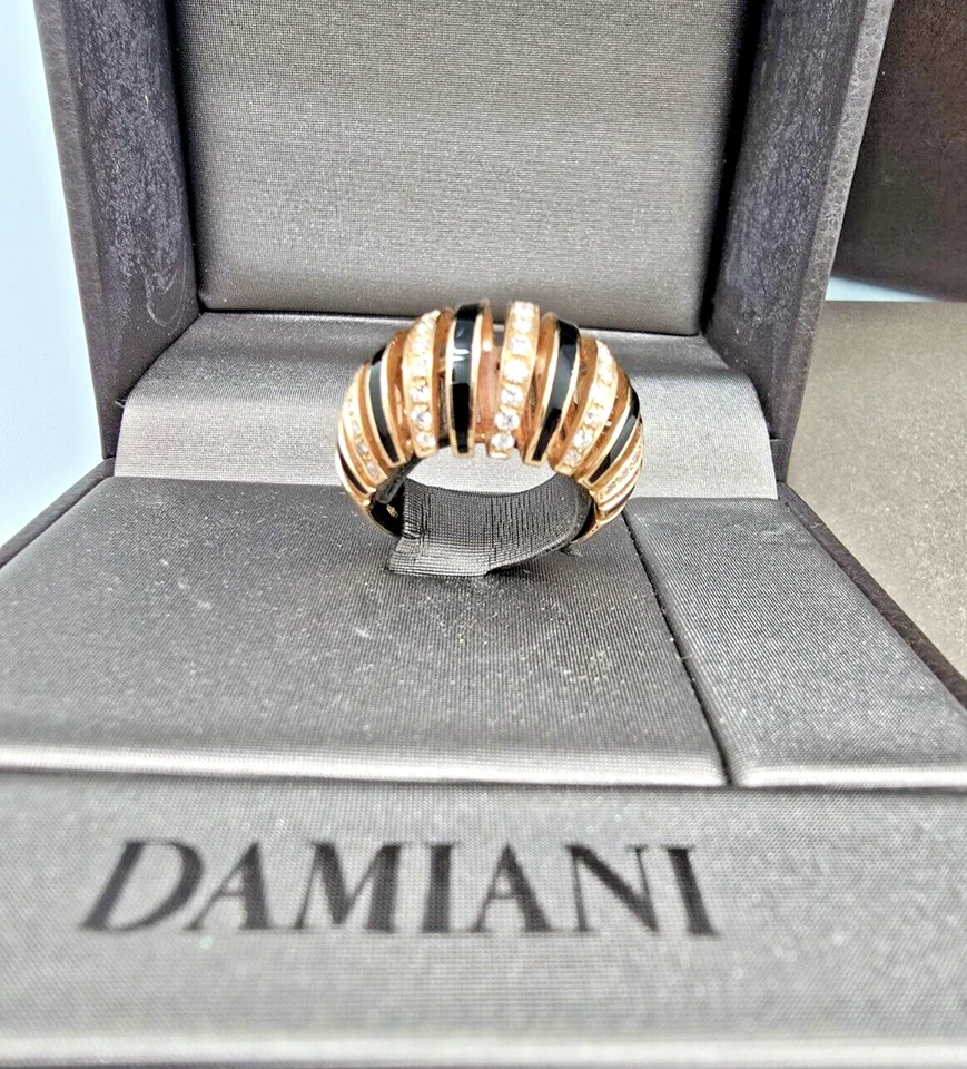 Anillo Cúpula de Ónix Diamante Oro Rosa 18K Damiani Raro Hecho en Italia Talla 6,5/7  Foto 3 de 4