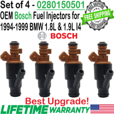 Genuine Bosch 4 Units Best Upgrade Fuel Injectors for 1996-1999 BMW 318i 1.9L I4