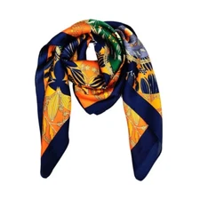 TIGERSTARS MULTI ORANGE CLOVER PRINT SQUARE SILKY SCARF SHAWL