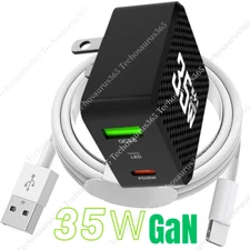 35W GaN Dual Port Fast Wall Charger USB Cable QC Adapter For iPhone 8 7 Cord Lot