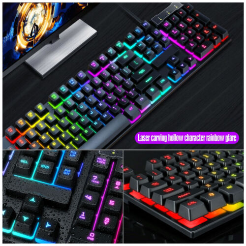 Rainbow LED Gaming Keyboard & Mouse Set Multicolor Changing Backlight Mouse Mice - Picture 10 of 13
