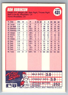 Ron Robinson 1990 Fleer BASEBALL #431 Cincinnati Reds | eBay