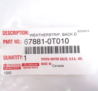 Genuine OEM Toyota 67881-0T010 Hatch Seal Weatherstrip 2009-2015