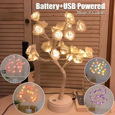 Lampada da tavolo 24 LED fiori rosa a batteria e ricarica USB decorazione luce notturna