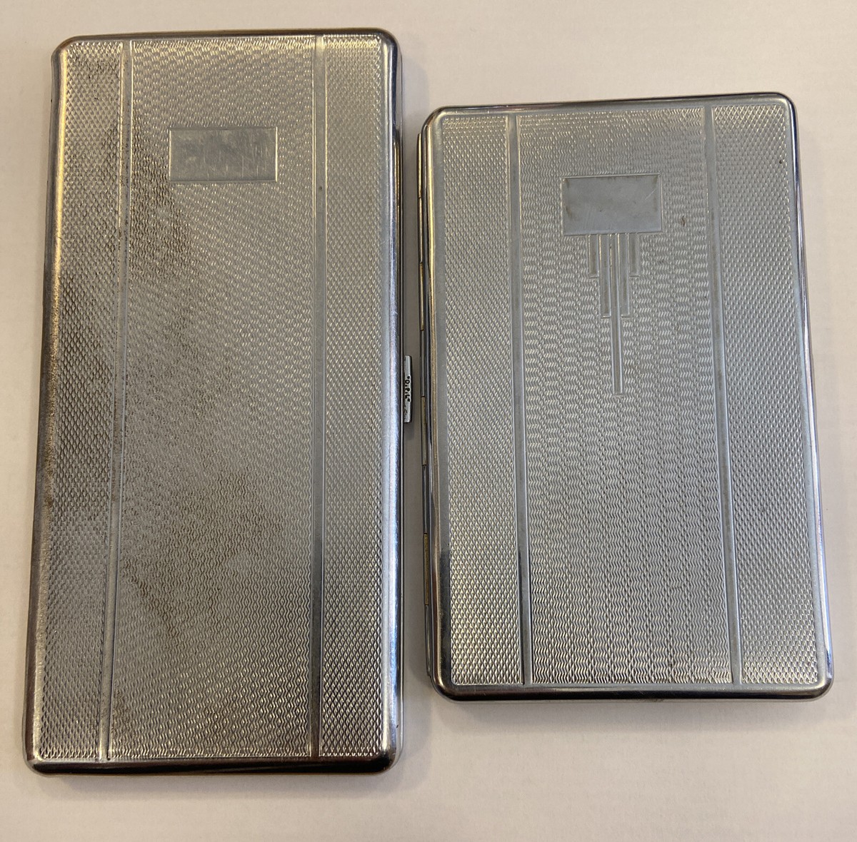Hill Shenstone / OPL London Silver Colour Metal Cigarette Cases x2 (17 &  13.5cm)