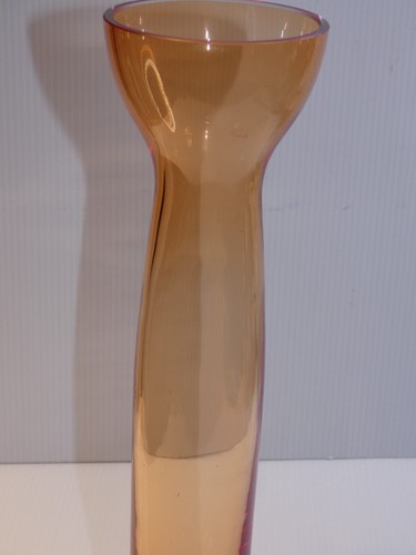 Stunning Art Glass Tall Vase, Bulbous Top, Orange and Clear - Picture 2 of 6