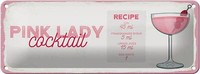 Blechschild Rezept Pink Lady Cocktail Recipe 27X10 Cm Deko Schild Tin Sign