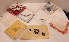 Vintage Mixed Hankie Lot Of 9 Floral Embroidered Sheer Lacy Cotton Linen Printed