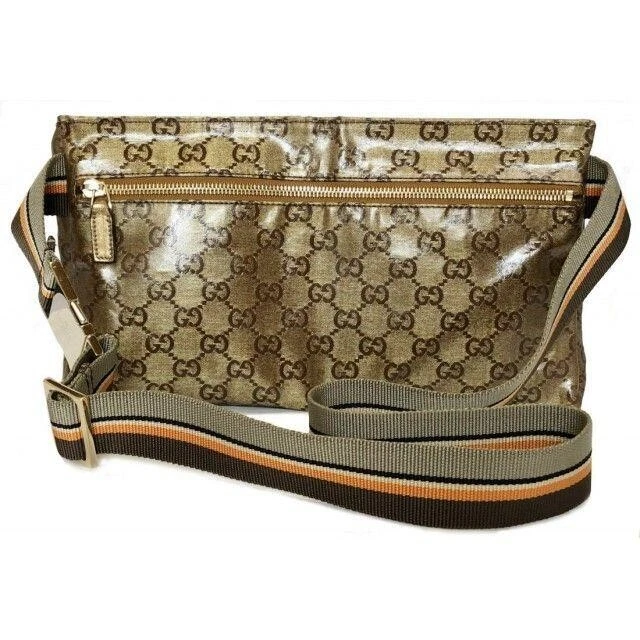GUCCI Waist Pouch Belt Bag Gold GG 28566 Nylon Used Japan