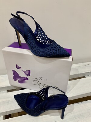 Neu im Karton Lunar Elegance Kimberley blau Cut-Out verziert Slingback Schuhe UK 7 40