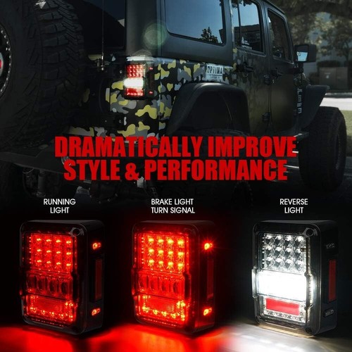 Xprite Smoked LED Tail Lights Rear Reverse Brake Lamp for 07-18 Jeep Wrangler JK - Picture 2 of 7