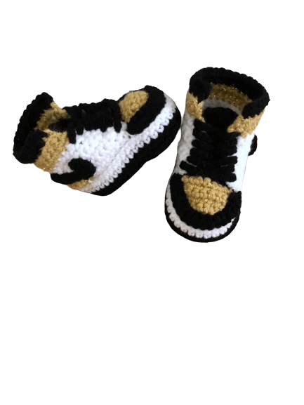 Gold Shoes Baby Sneaker J Basketball Air Retro Crochet Black White Boy Girl   - Image 3 of 4