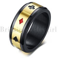 8mm Men's Stainless Steel Rotatable Poker Card Game Anxiety Calming Spinner Ring