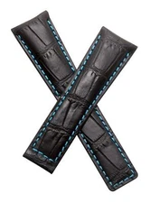 22/18 mm BLACK/BLUE CROCODILE-STYLE LEATHER STRAP fits TAG Heuer MONACO LS & 24