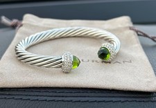 David/Yurman 7mm Cable CANDY Bracelet 925 Silver Green Peridot DIAMOND Sz M