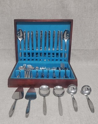 Set of 93 International Silver AMERICANA STAR Stainless with case