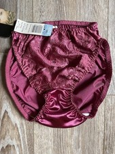 Olga Panties Burgandy LIQUID Satin DAINTY Lace LINGERIE Size S