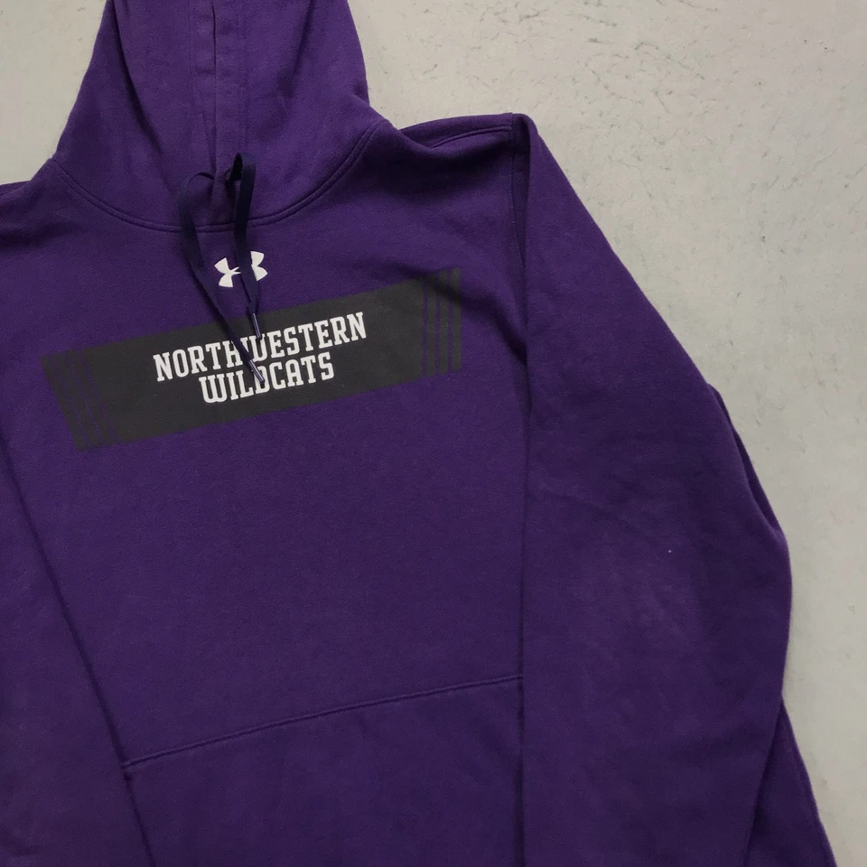 Northwestern Wildcats Hoodie Mens XL Purple Under Armour Sweatshirt TEAM ISSUED - Image 3 of 4