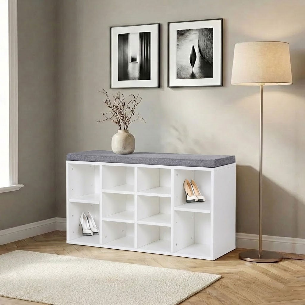 DecHome Panca Scarpiera 10 Ripiani 104x30x48 cm Bianco/Grigio
