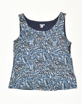 DKNY Damen ärmellose Bluse Top UK 16 Large marineblau Blumenmuster Polyester AP31