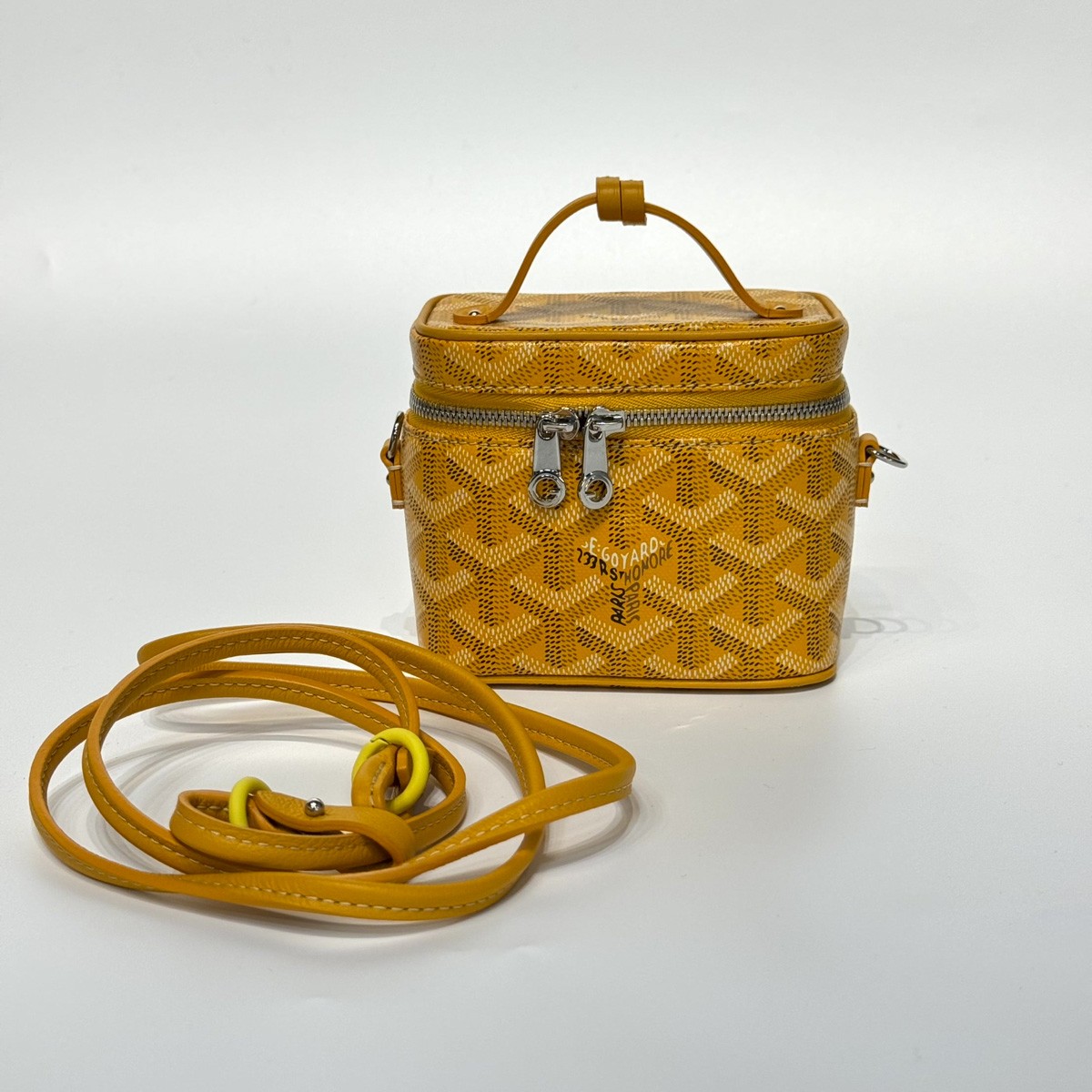 Goyard Muse Mini Vanity Case Yellow Goyardine Print Silver