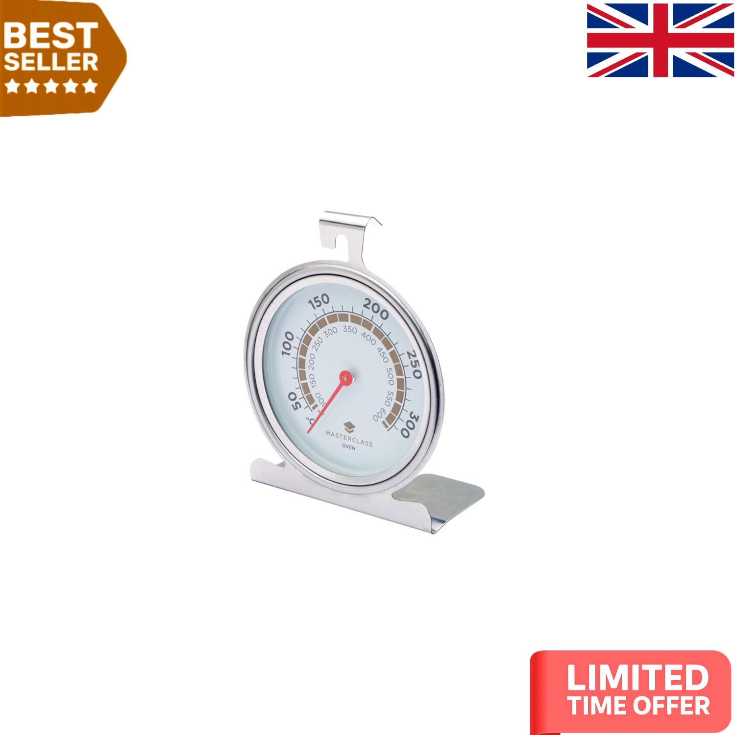Stainless Steel Analog Oven Thermometer - Wireless, Rechargeable, 300°C Max