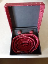 Knightsbridge Gentelmens Ropa para el Cuello, Vino/Punto Blanco Corbata/Juego de Gemelos Nuevo en Caja