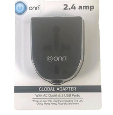 Onn 2.4 Amp Global Travel Adapter w/AC Outlet  2 USB Ports ONA17HD027