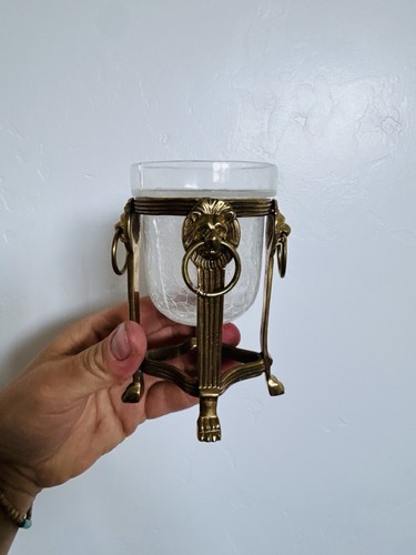 Vintage Messing Löwenkopf Kerzenhalter mit Crackle Glaseinsatz von Norehn Home - Bild 13 von 13