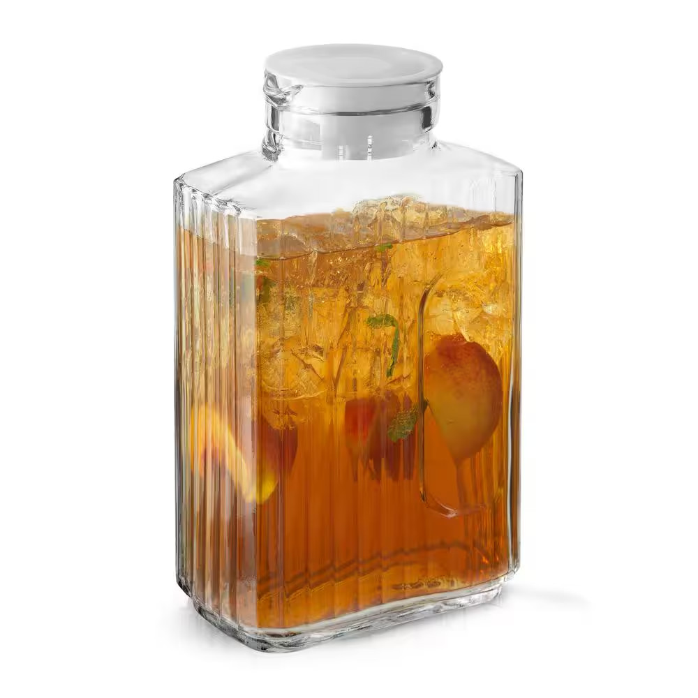 68 Fl.Oz Clear Beverage Serveware Glass Drink Pitcher with 2-Lids