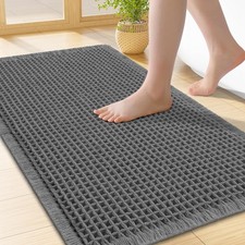 Smiry Waffle Bath Mat 24x16, Extra Soft Absorbent 24'' X 16'', Dark Grey