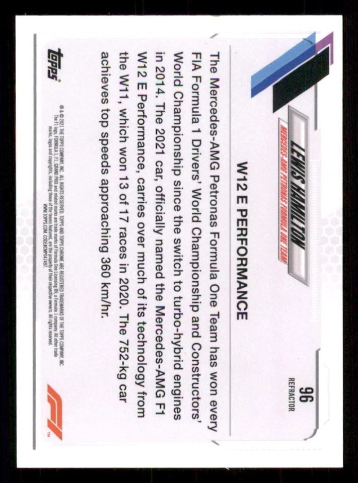 2021 Topps Chrome Formula 1 Refractors #96 Lewis Hamilton/F1 Cars - Image 2 of 2