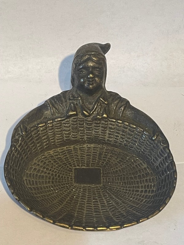 Vintage Brass Elf Gnome Trinket Dish Art Decor Dish