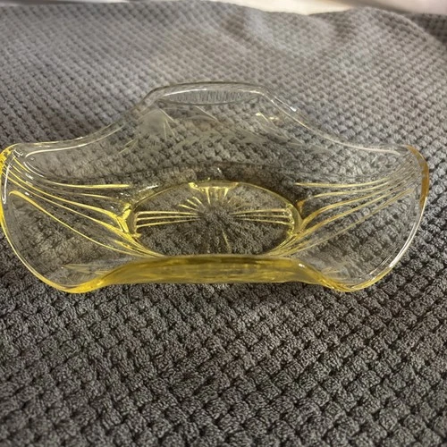 Vintage Lancaster Yellow Depression Glass Console Bowl In Jody Pattern