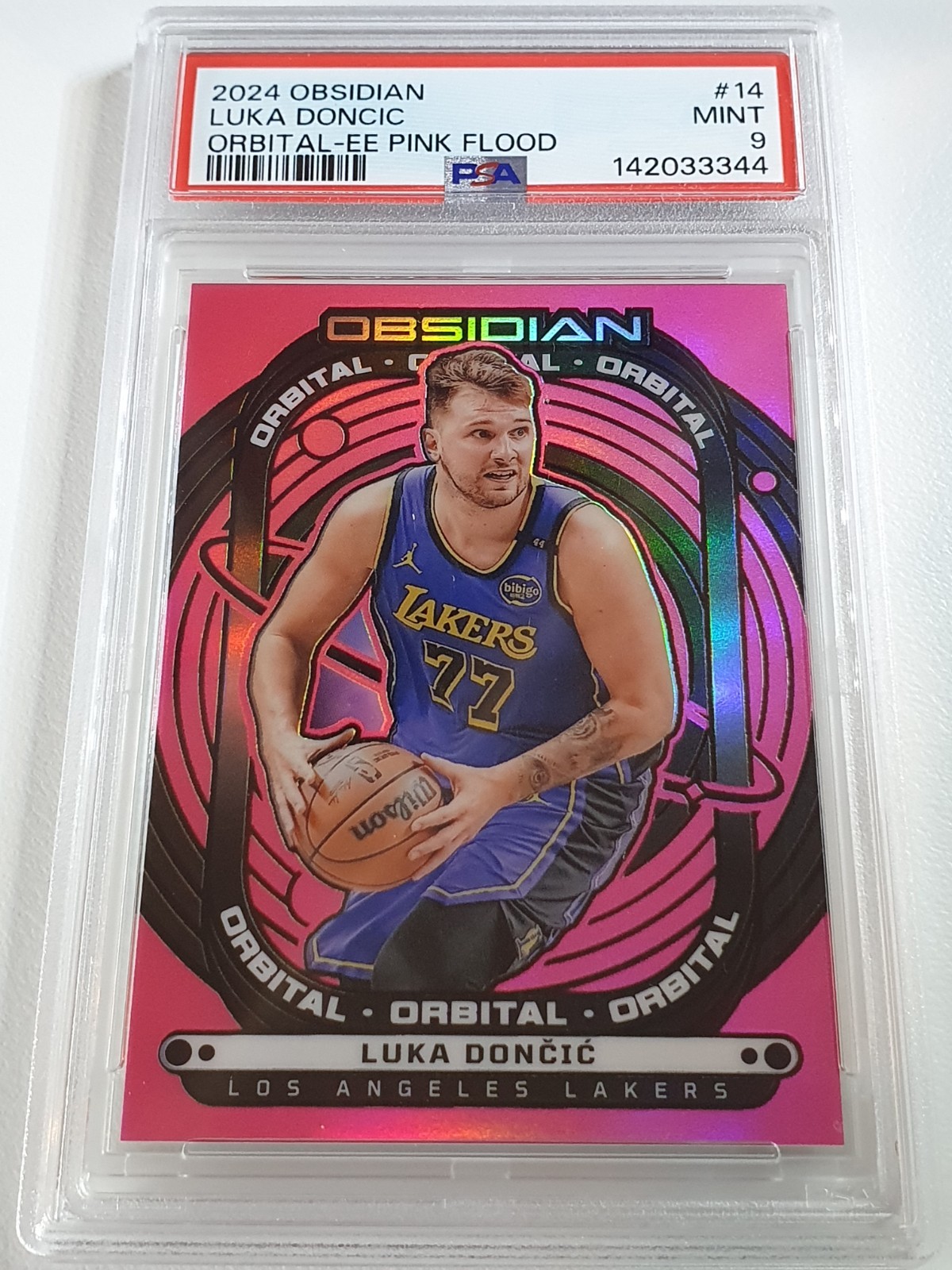 2024 Obsidian Luka Doncic #14 ELECTRIC ETCH PINK FLOOD /49 Holo - PSA 9 (POP 1) view 1