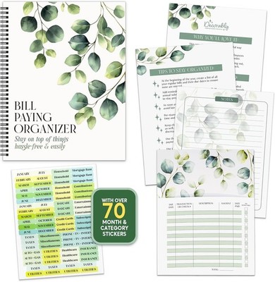 Decorably Bill Organizer with Pockets, 14 Pocket Pages 9x12in Euc