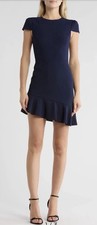 NWT Alice + Olivia Navy Blue Cap Sleeve Asymmetric Ruffle Mini Dress sz 6